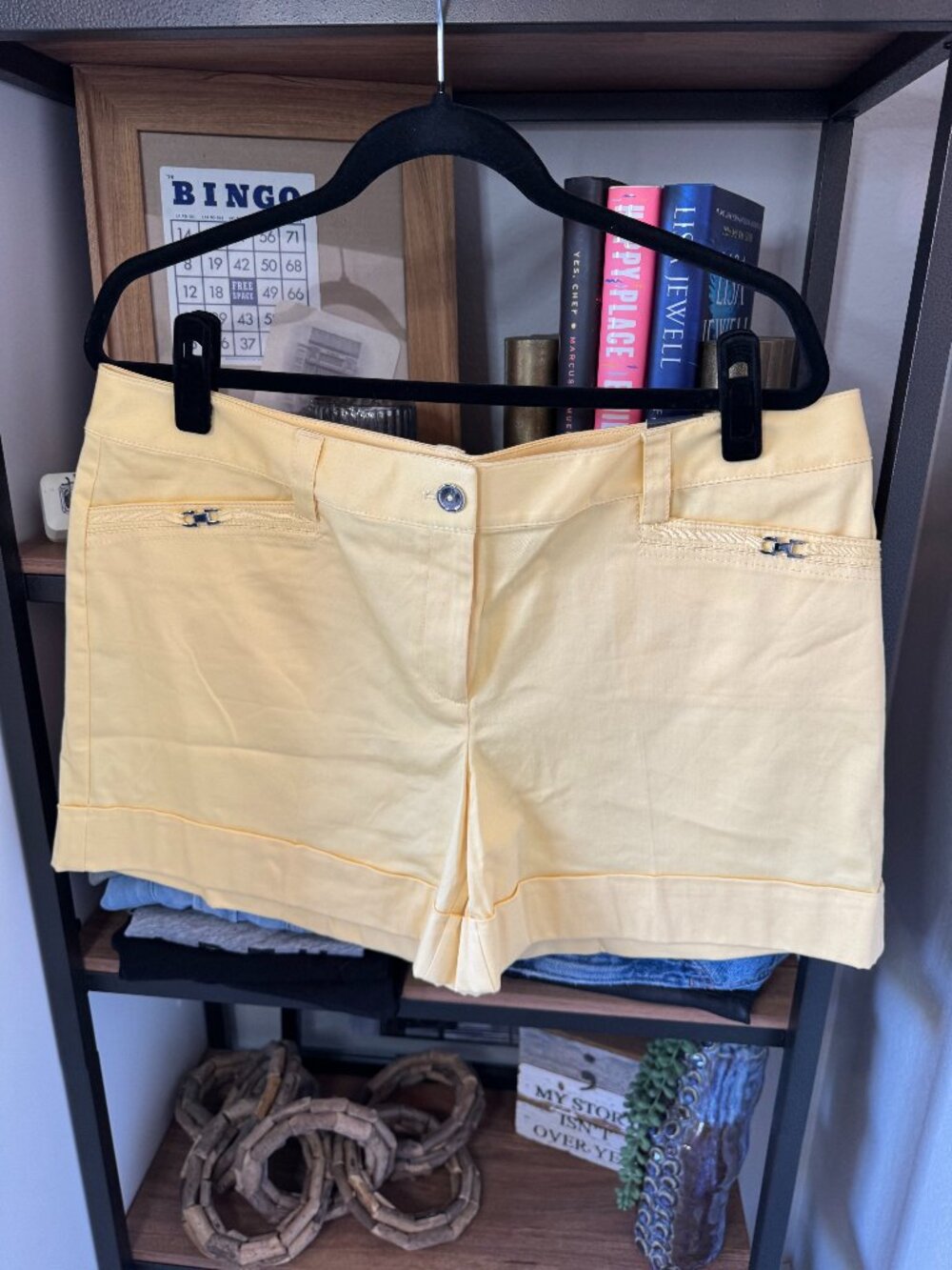 NWT - White House Black Market Yellow Shorts w/Cuff & Silver Accents - Size 14